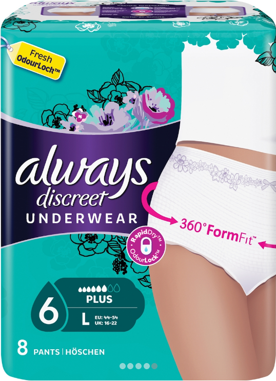 Always Discreet Underwear, Incontinence Underwear, Large Size, 8