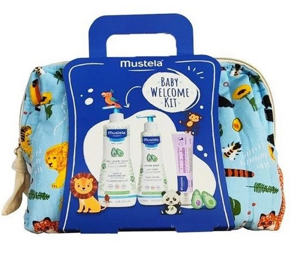 Mustela Baby Welcome Kit with Soft Foam 500ml, Moisturizing Body Lotion  300ml & Diaper Changing Cream 100ml, 1 set. - Babyboum